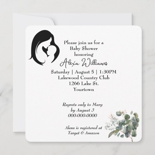 Invitation Mère et enfant sur le Baby shower blanc (Devant)