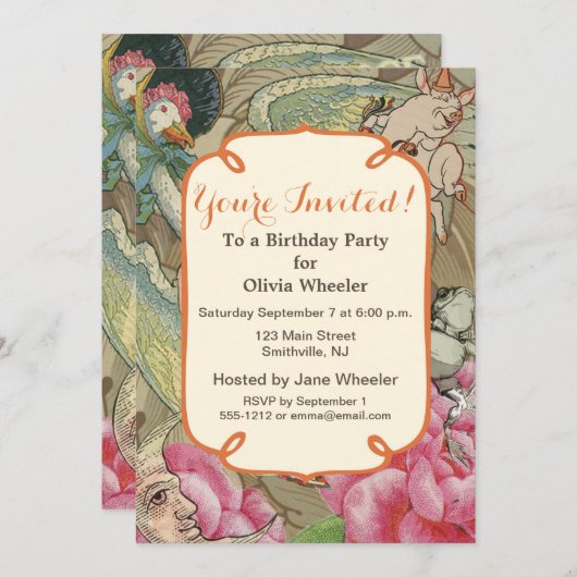 Invitation Mère Goose Nursery Rhyme Fairy Tale (Devant / Derrière)