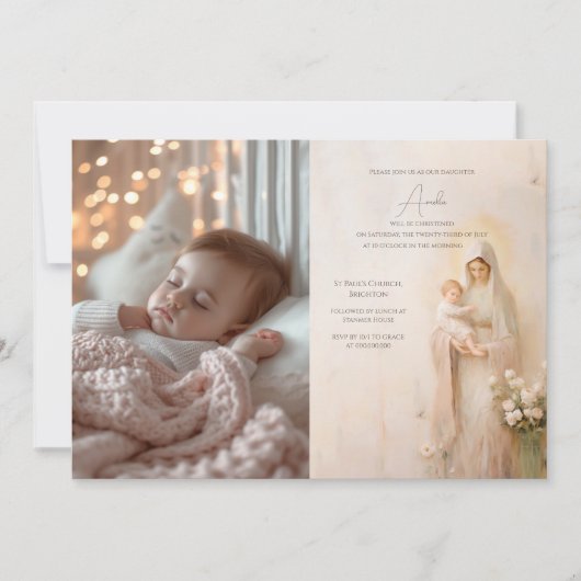 Invitation Mère Marie avec Bébé baptême (Devant)