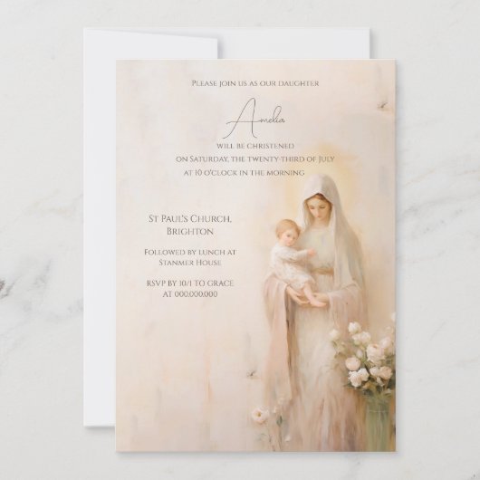Invitation Mère Marie avec Bébé baptême (Devant)