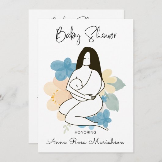 Invitation *~* Mère mère tenant un Baby shower floral pour bé (Devant / Derrière)