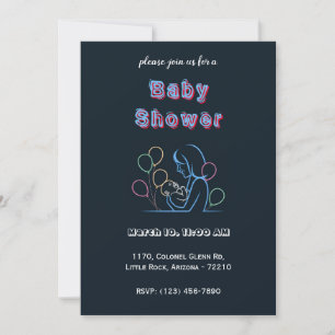 Invitation Mère néon et bébé avec ballons - Baby shower