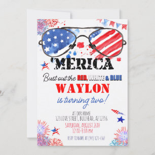 Invitation 'Merica Patriotic Rouge Blanc et Bleu 2e anniversa