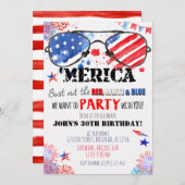 Invitation 'Merica Patriotic Rouge Blanc et Bleu Anniversaire (Devant / Derrière)