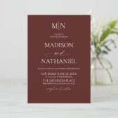 Invitation Merlot Bourgogne Minimaliste Initiale Mariage (Debout devant)