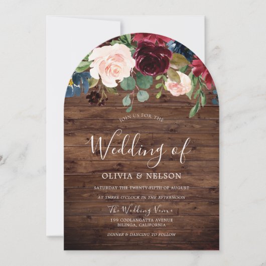 Invitation Merlot de Bourgogne Floral Rustic Arch Mariage (Devant)