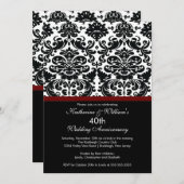 Invitation Merlot d'invitation damassé 40e anniversaire rouge (Devant / Derrière)