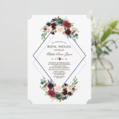 Invitation Merlot géométrique moderne Marine Fête des mariées (Debout devant)