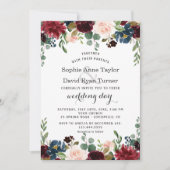 Invitation Merlot romantique Marine bleu Blush Floral Mariage (Devant)