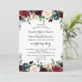 Invitation Merlot romantique Marine bleu Blush Floral Mariage (Debout devant)