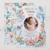 Invitation Mermaid 1er Anniversaire de la fête Photo ONE der  (Devant / Derrière)