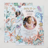 Invitation Mermaid 1er Anniversaire de la fête Photo ONE der  (Devant / Derrière)