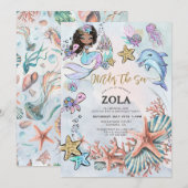 Invitation Mermaid 1er Anniversaire Fête ONE der The Sea (Devant / Derrière)