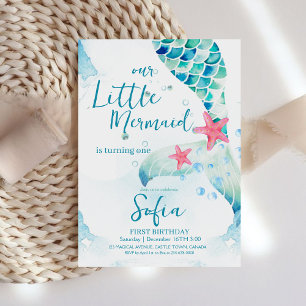 Invitation Mermaid 1er anniversaire fête Pool Party