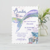 Invitation Mermaid 1er anniversaire fêté près de la mer (Debout devant)
