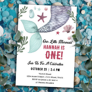 Invitation Mermaid 1er Anniversaire Mer