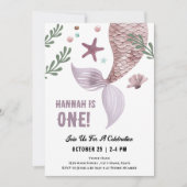 Invitation Mermaid 1er Anniversaire Mer pourpre (Devant)