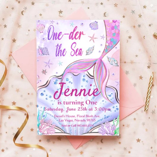 Invitation Mermaid 1er anniversaire ONE der The Sea Party