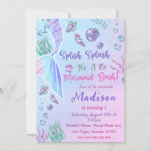 Invitation Mermaid 1er anniversaire ONE der The Sea Party (Devant)