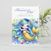 Invitation Mermaid 1er anniversaire ou EDIT AGE Or TurquoiseB (Debout devant)
