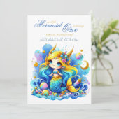 Invitation Mermaid 1er anniversaire ou EDIT AGE Or TurquoiseB (Debout devant)