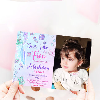 Invitation Mermaid 1er Anniversaire Plongée Les Cinq Parties