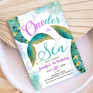 Invitation Mermaid 1er anniversaire Purple Turquoise ONEder t