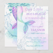 Invitation Mermaid 1er Anniversaire Sous La Fête Mermaid De M (Devant / Derrière)