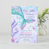 Invitation Mermaid 1er Anniversaire Sous La Fête Mermaid De M (Debout devant)