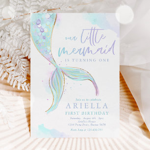 Invitation Mermaid 1er Anniversaire Sous La Fête Mermaid De M