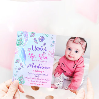 Invitation Mermaid 1er Anniversaire Sous La Mer Photo