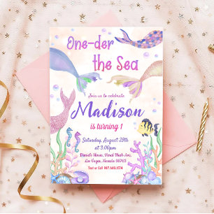 Invitation Mermaid 1er Anniversaire Sous le Sea Party