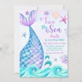 Invitation Mermaid 2e anniversaire Deux La fête de la mer (Devant)