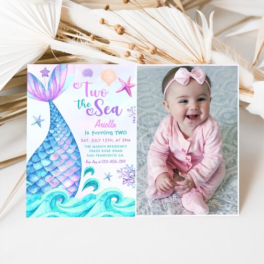 Invitation Mermaid 2e anniversaire Deux La fête de la mer Pho