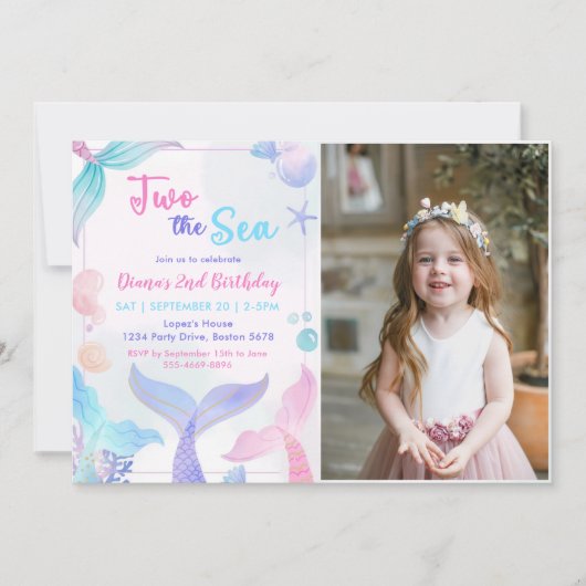 Invitation Mermaid 2e anniversaire Deux La fête de la mer Pho (Devant)