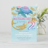 Invitation Mermaid 2e anniversaire Pink Blue Gold Parties sci (Debout devant)