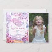 Invitation Mermaid 2e anniversaire Splish Splash Party photo (Devant)