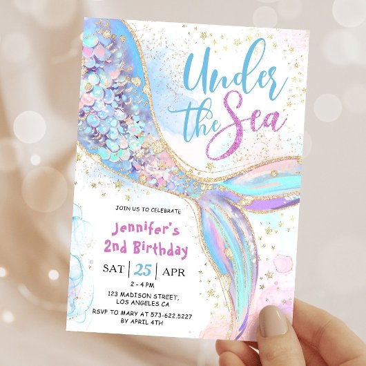 Invitation Mermaid 2e fête d'anniversaire bleu sous la mer