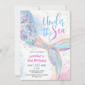 Invitation Mermaid 2e fête d'anniversaire bleu sous la mer (Devant)
