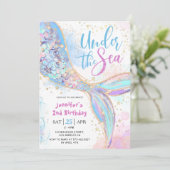 Invitation Mermaid 2e fête d'anniversaire bleu sous la mer (Debout devant)