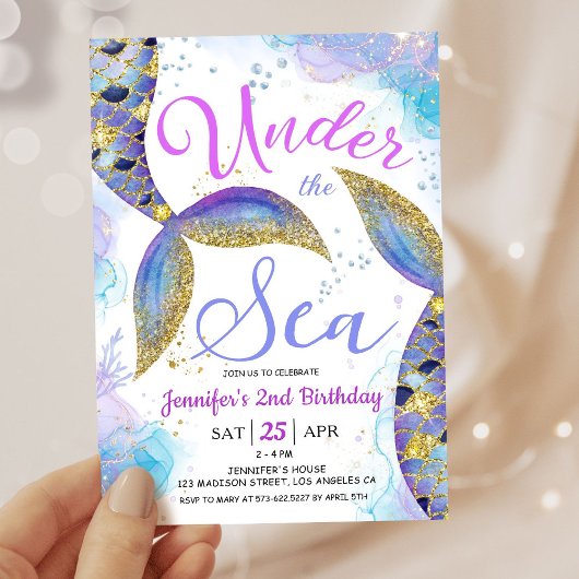Invitation Mermaid 2e fille d'anniversaire sous la mer