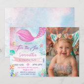 Invitation Mermaid 2ème Photo Fille d'anniversaire sous la me (Devant / Derrière)