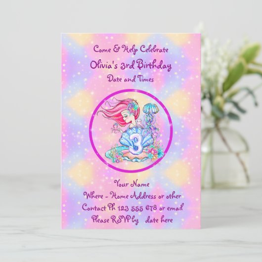 Invitation Mermaid 3e anniversaire Modifier Modifier Modifier (Debout devant)