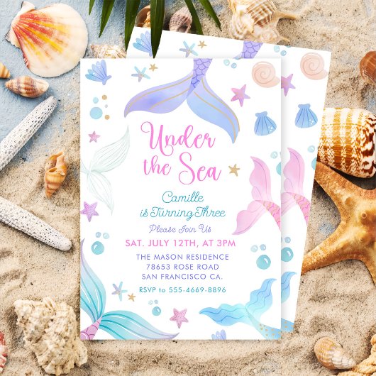 Invitation Mermaid 3e anniversaire sous la fête de la mer