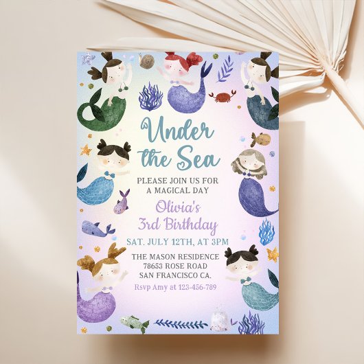 Invitation Mermaid 3e anniversaire sous la fête de la mer