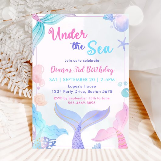 Invitation Mermaid 3e anniversaire sous la fête de la mer