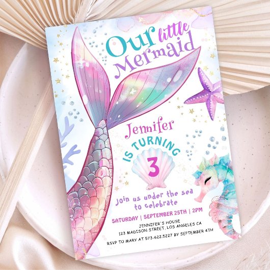 Invitation Mermaid 3e anniversaire sous la mer Petite Sirène