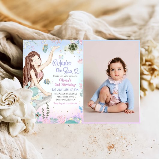 Invitation Mermaid 3e anniversaire sous la mer Photo
