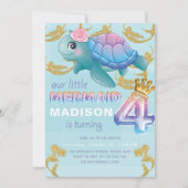 Invitation Mermaid 4e anniversaire Pink Blue Gold Parties sci (Devant)