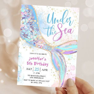 Invitation Mermaid 5e Anniversaire Bleu sous la mer